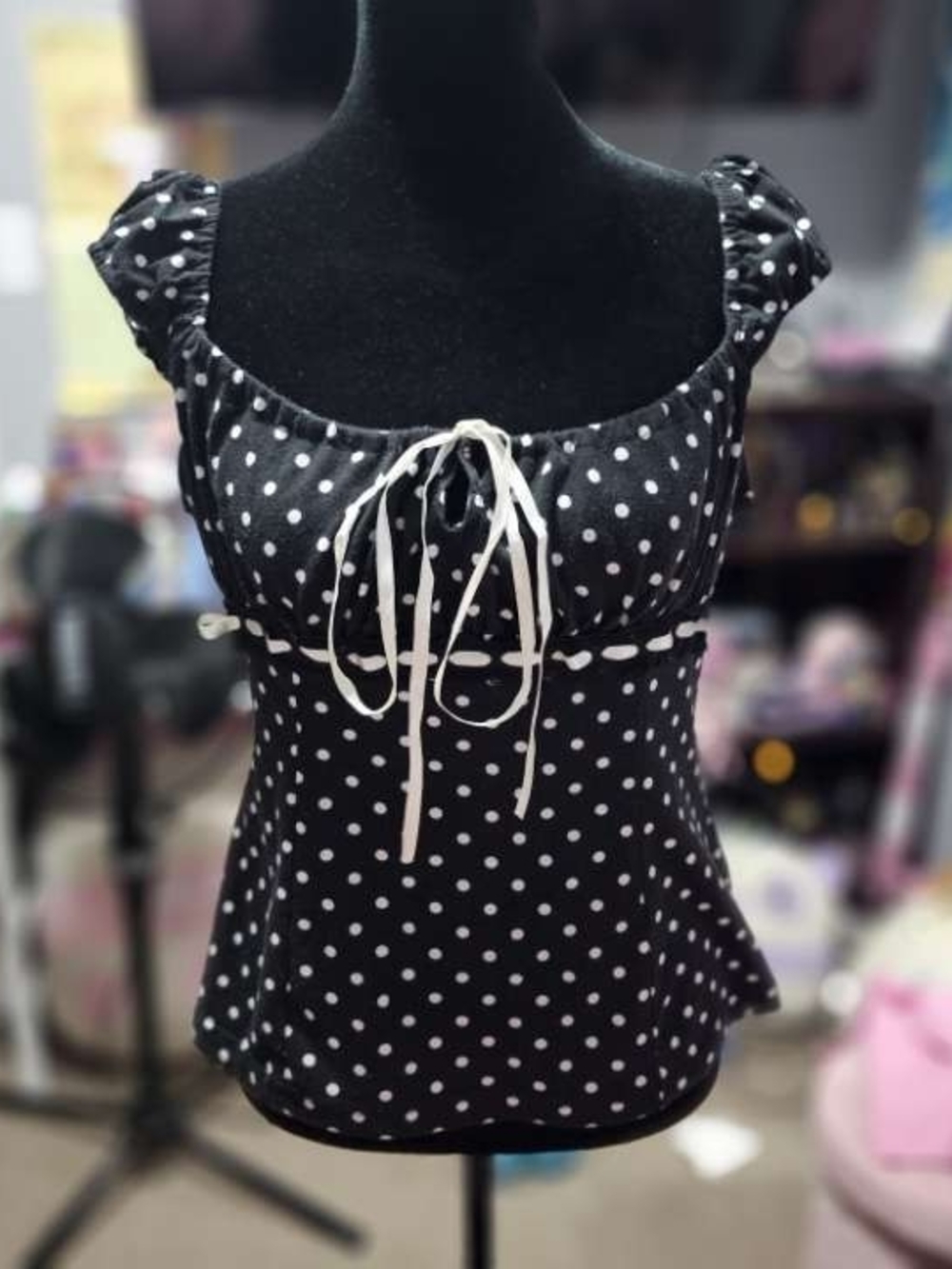 Cider Black and White Polka Dot Tie-Front Peplum Camisole